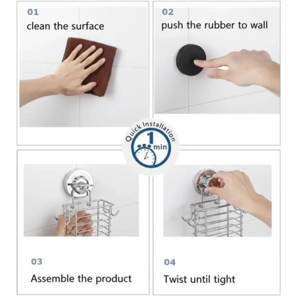 Toothbrush Holder Wall Mounted Suction Cup Toothpaste Organizer Rustproof Stainl
